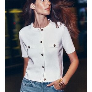 Zara White Short Sleeve Button-Down Shirt